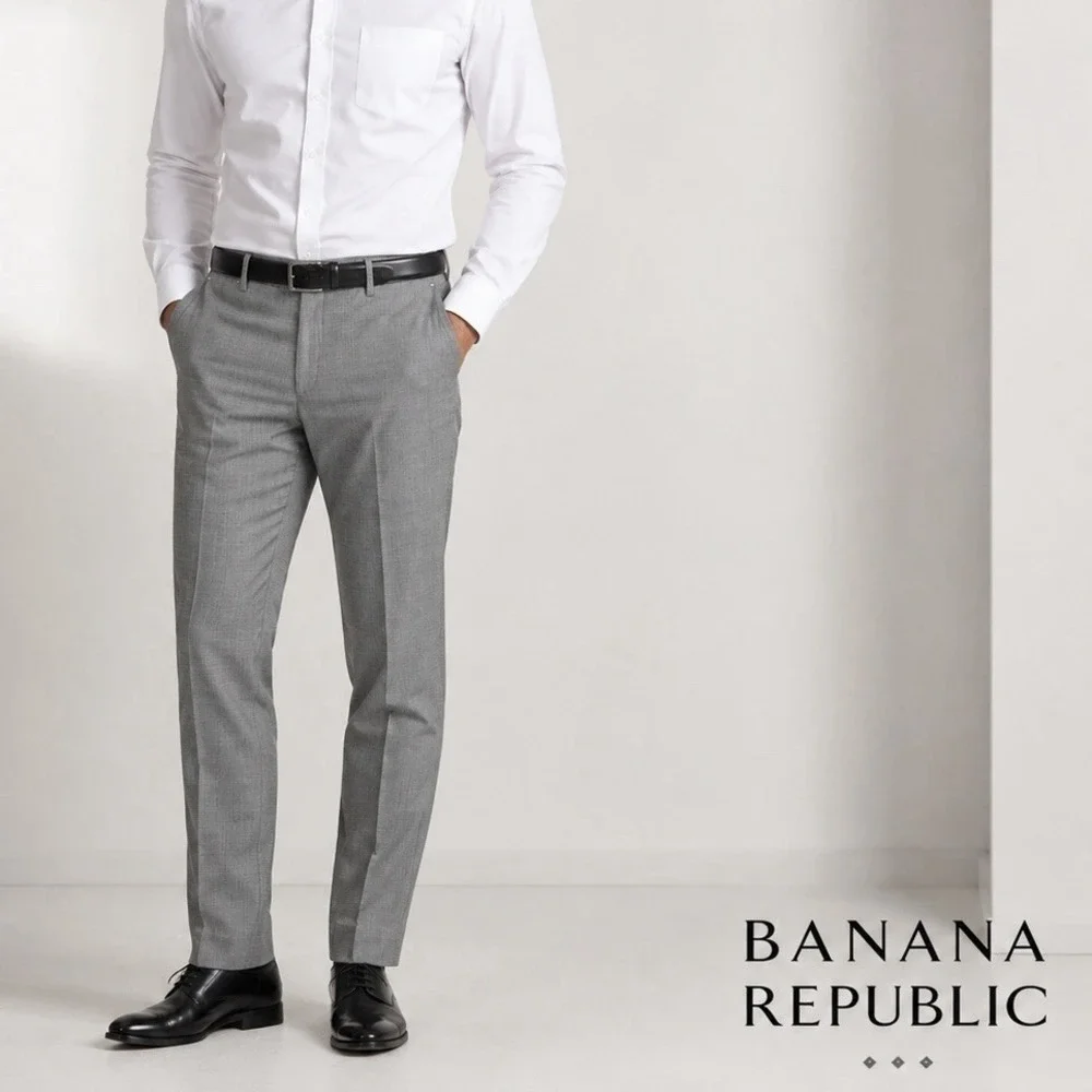 Banana Republic Mens Tailored Fit Wool Flat Dress Pants 33x30 Gray Houndstooth